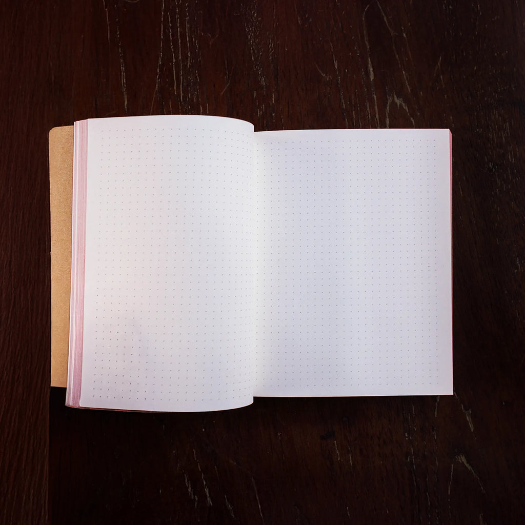 Luru Magazines A6 notebook with a dot grid matrix and original Luru postcards